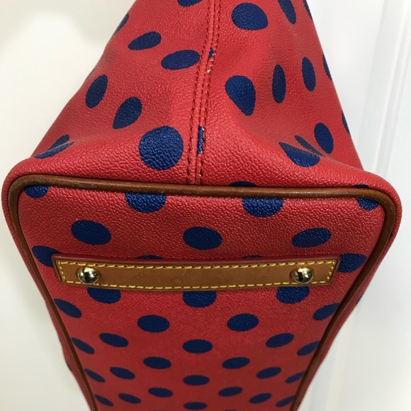 Dooney and Bourke Red with Blue Polka Large Shopper Dot Tote & Dustbag EUC - Picture 6 of 12